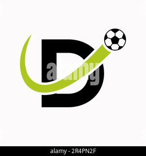 Lettera D Soccer Logo. Logo di calcio con icona di calcio in movimento Illustrazione Vettoriale