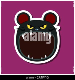 Monster Stickers con mouse di Halloween. Sfondo viola. Design piatto. Simboli di Halloween. Vettore e illustrazione. Illustrazione Vettoriale