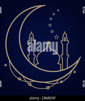 Cartolina quadrata con moschea per le celebrazioni Islam. Illustrazione grafica vettoriale Illustrazione Vettoriale