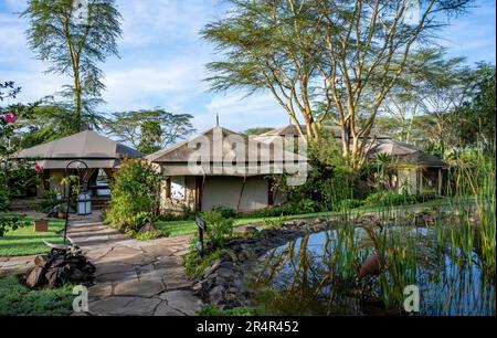 Tende di lusso al Serena Camp vicino al lago Elementaita. Kenya, Africa. Foto Stock