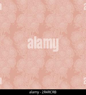 Chrysanthemums floreale senza cuciture in colore melone, disegno di carta da parati disegnata a mano per stampa, copertina, tessuto, carta da imballaggio, imballaggio, cosmetici, prodotti di bellezza Illustrazione Vettoriale