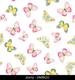 Motivo senza cuciture con delicate farfalle rosa in stile vintage, per Scrapbooking, Celebration, Birthday Foto Stock