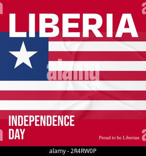 Giornata dell'indipendenza della Liberia, orgogliosa di essere testo liberiano in bianco sulla bandiera liberiana Foto Stock