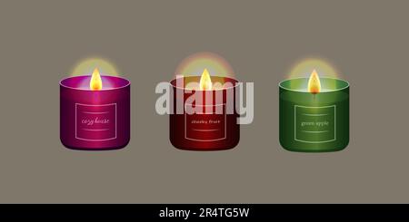Vector realistic un set di candele profumate di vetro Illustrazione Vettoriale