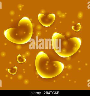 cuori dorati con glitter vetro trasparente amore vettore Illustrazione Vettoriale