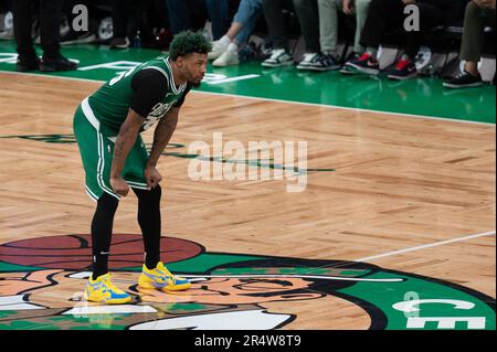 Boston Boston, Stati Uniti. 29th maggio, 2023. BOSTON, ma - 29 MAGGIO: Marcus Smart #36 dei Boston Celtics fissa downcourt durante il gioco 7 delle finali della conferenza orientale 2023 playoff NBA a TD Garden il 29 maggio 2023 a Boston, Massachusetts. (Foto di Stephen Nadler/PxImages) Credit: PX Images/Alamy Live News Foto Stock