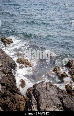 Rocce frastagliate del mare Adriatico Foto Stock