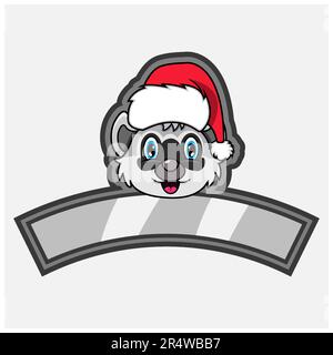 Logo, icona, filigrana, distintivo, emblema ed etichetta con cappello di Natale. Vettore e illustrazione. Illustrazione Vettoriale