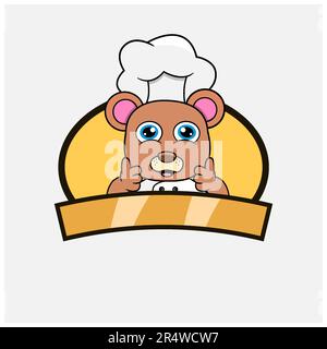 Grazioso Bear Chef e tema di cucina. Mascotte, personaggio, logo, etichetta e icona. Vettore e illustrazione. Illustrazione Vettoriale
