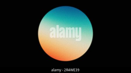 Blu teal arancione bianco sfera sfumata granulosa su sfondo nero granuloso testurizzato vivace poster design Foto Stock