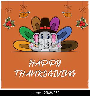 Felice biglietto di auguri per il Ringraziamento, Poster, o Flyer Celebration Design con carattere Elephant. Vettore e illustrazione. Illustrazione Vettoriale
