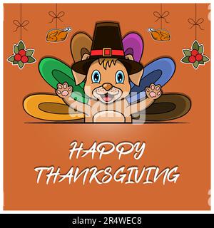 Happy Thanksgiving Greeting Card, Poster, o Flyer Celebration Design con carattere cane. Vettore e illustrazione. Illustrazione Vettoriale