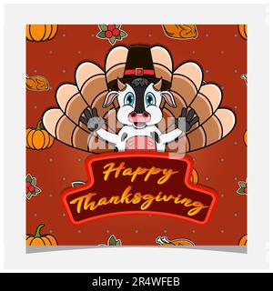 Felice scheda di ringraziamento con il disegno carino del carattere della mucca. Biglietto d'auguri, poster, volantino e invito. Vettore e illustrazione. Illustrazione Vettoriale