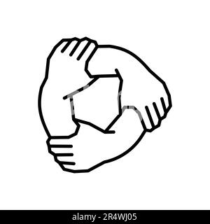 Tre mani sostengono l'una l'altra icona di linea. Semplice stile di contorno. Team, mano, lavorare insieme, partnership, gruppo, aiuto, concetto di lavoro di squadra. Vettore illus Illustrazione Vettoriale