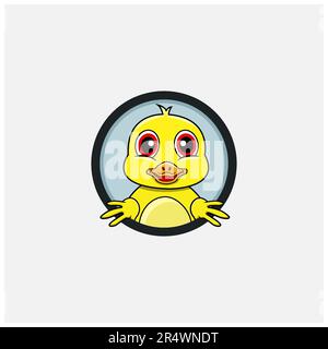 Funny Duck Head Character Design. Ideale per logo, etichette, modelli e icone. Vettore e illustrazione. Illustrazione Vettoriale