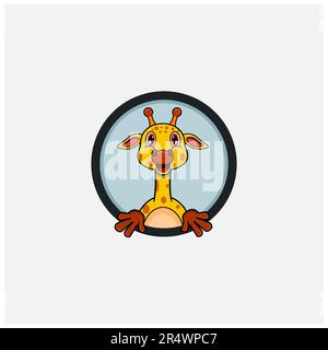 Funny Giraffe Head Character Design. Ideale per logo, etichette, modelli e icone. Vettore e illustrazione. Illustrazione Vettoriale