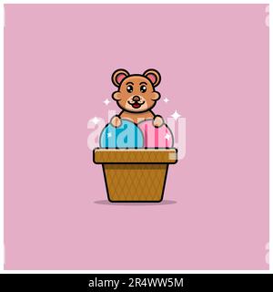 Grazioso baby Bear Ice Cream. Carattere, Logo, icona, Cartoon e Inspiration Design. Vettore e illustrazione. Illustrazione Vettoriale