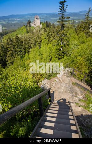 Goticky hrad Kasperk, Kasperske Hory, Sumava, Ceska republika / castello gotico Kasper vicino a Kasperske Hory città, Sumava, Repubblica Ceca Foto Stock