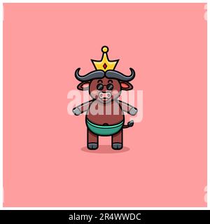 Carino Buffalo con corona. Vettore e illustrazione Illustrazione Vettoriale