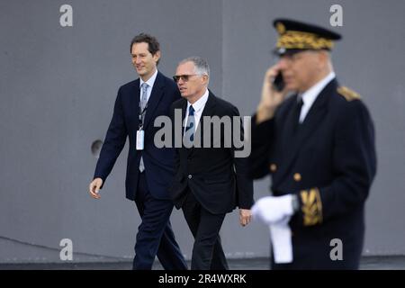 Billy Berclau, Francia. 30th maggio, 2023. Carlos Tavares, Amministratore Delegato di Stellantis, arriva all'inaugurazione del gigafactory della Automotive Cells Company (ACC), una joint venture di Stellantis, TotalEnergies e Mercedes, a Billy-Berclau, nel nord della Francia, maggio 30, 2023. Foto di Raphael Lafargue/ABACAPRESS.COM Credit: Abaca Press/Alamy Live News Foto Stock