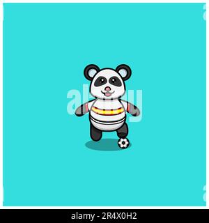 Simpatico panda bambino che indossa un costume da calcio. Carattere, Logo, icona e ispirazione Design. Vettore e illustrazione. Illustrazione Vettoriale