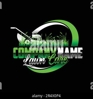 Illustrazione grafica vettoriale della cura del prato, servizi di paesaggio, modello di disegno del logo del concetto di erba Illustrazione Vettoriale