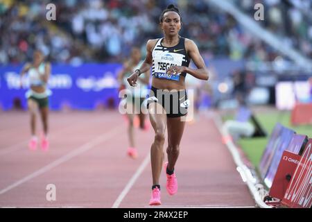 Gudaf Tsegay (ETH) vince i 1.500 m femminili alle 3:54,03 durante il Meeting International Mohammed vi d'Athletisme de Rabat al Complexe Sportif Prince Moulay Abdellah, domenica 28 maggio 2023, a Rabat, Marocco. (Jiro Mochizuki/immagine dello sport) Foto Stock