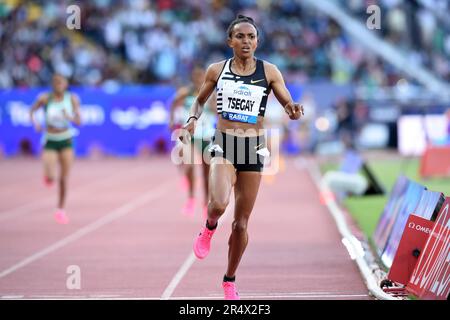 Gudaf Tsegay (ETH) vince i 1.500 m femminili alle 3:54,03 durante il Meeting International Mohammed vi d'Athletisme de Rabat al Complexe Sportif Prince Moulay Abdellah, domenica 28 maggio 2023, a Rabat, Marocco. (Jiro Mochizuki/immagine dello sport) Foto Stock