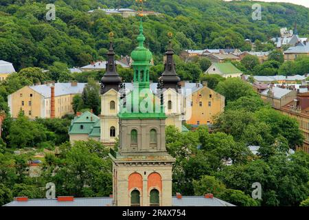 Bella vista della Cattedrale Dominicana, Chiesa dell'Assunzione, centro storico di Lviv, Ucraina. Ucraina città Lvov Foto Stock