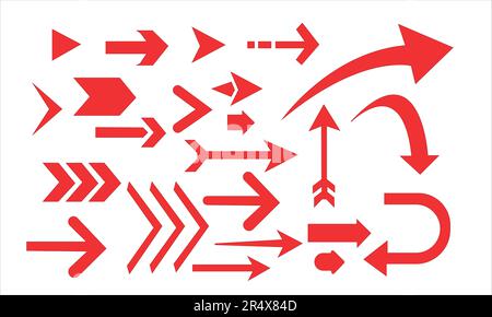 rosso su frecce bianche impostato su bianco Illustrazione Vettoriale