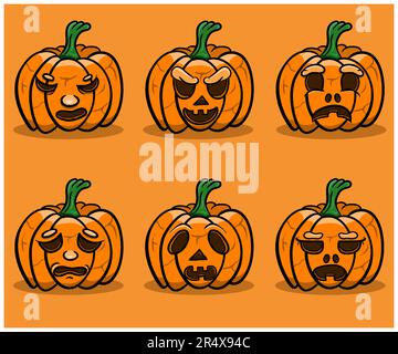 Six Expression Pumpkins Model, clip Art Vector. Vettore e illustrazione. Illustrazione Vettoriale