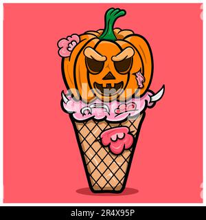 Mascot di Devi Ice Cream Pumpkins. Vettore di ritaglio. Vettore e illustrazione. Illustrazione Vettoriale