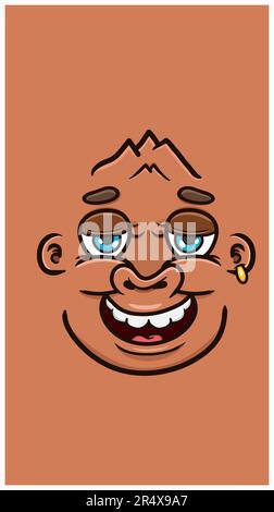 Carino cartoon marrone Monkey faccia con espressione relax. Sfondo poster vettoriale. Vettore e illustrazione. Illustrazione Vettoriale