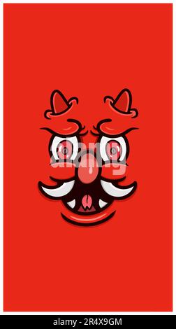 Cartoon Red Devil Face con espressione divertente per sfondo e Walpaper. Vettore di ritaglio. Vettore e illustrazione Illustrazione Vettoriale