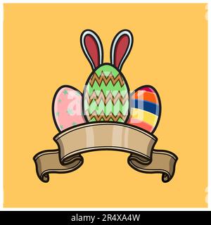 Mascotte uova Cartoon Logo. Tema di buona Pasqua. Vettore e illustrazione Illustrazione Vettoriale