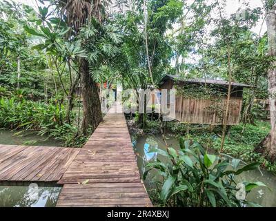 Rustico resort nella giungla sul Rio Dulce, Guatemala Foto Stock