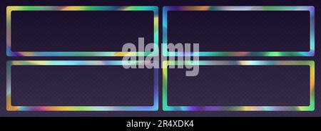 Cornice a rifrazione cristallina, bordo del sole arcobaleno, effetto luce prisma, riflessi olografici di forma rettangolare. Illustrazione Vettoriale