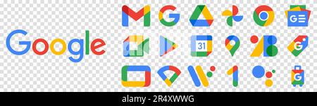 Set di icone dei prodotti Google. Vettore editoriale isolato su sfondo trasparente Illustrazione Vettoriale
