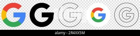 Set di icone google. Loghi vettoriali editoriali isolati su sfondo trasparente Illustrazione Vettoriale