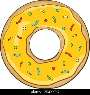 Ciambella gialla. Cartone animato. Illustrazione vettoriale. Isolato su sfondo bianco Illustrazione Vettoriale