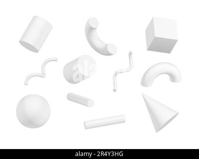 Forme geometriche isolate su sfondo bianco. Set di 3D forme. illustrazione 3d. Foto Stock