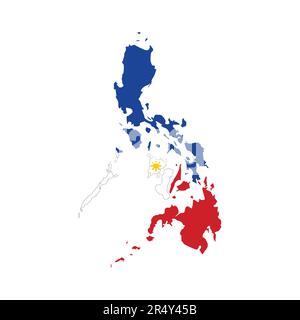 Mappa delle Filippine con bandiera nazionale su sfondo grigio. Illustrazione vettoriale. Illustrazione Vettoriale
