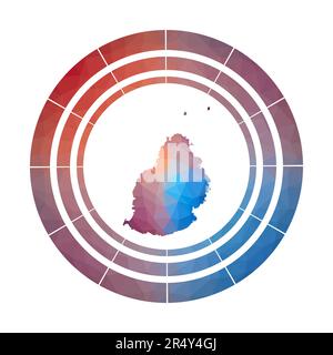 Distintivo Mauritius. Logo dell'isola con sfumature luminose in basso stile polietilene. Illustrazione Vettoriale