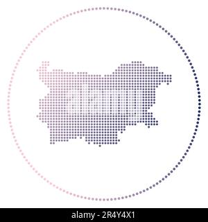 Badge digitale Bulgaria. Mappa tratteggiata della Bulgaria in cerchio. Icona tecnologica del paese con punti graduati. Incredibile illustrazione vettoriale. Illustrazione Vettoriale