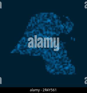 Kuwait mappa luminosa punteggiata. Forma del paese con bulbi blu luminosi. Illustrazione vettoriale. Illustrazione Vettoriale