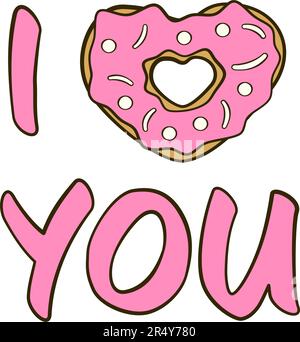 I Love You Lettering con ciambella a forma di cuore. Icona cartoon flat. Illustrazione vettoriale Illustrazione Vettoriale