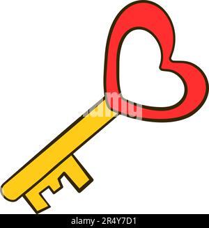 Chiave a forma di cuore. Icona cartoon flat. Illustrazione vettoriale Illustrazione Vettoriale