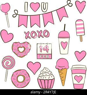 Set di icone del giorno di San Valentino. Icone cartoni animati. Illustrazione vettoriale Illustrazione Vettoriale