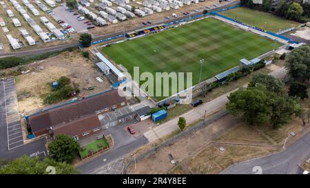 Vista aerea della Aspect Arena, sede del Concord Rangers FC. Lo stadio è conosciuto anche come Thames Road Foto Stock