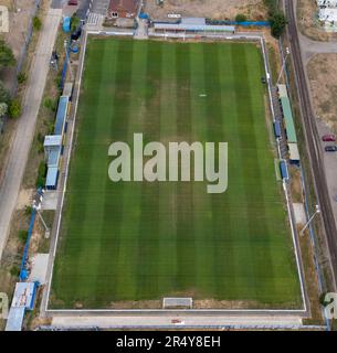 Vista aerea della Aspect Arena, sede del Concord Rangers FC. Lo stadio è conosciuto anche come Thames Road Foto Stock